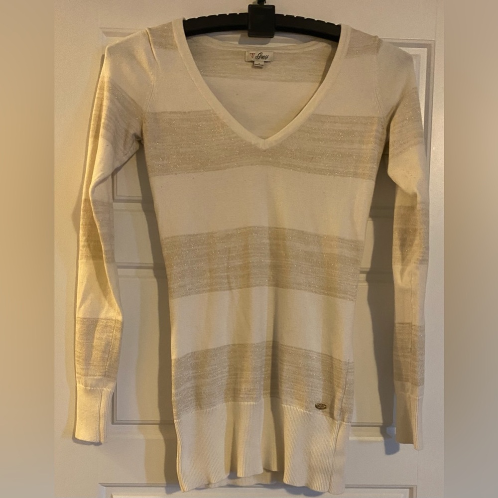Guess Womens Knit Sweater Size S striped long sleeve V-neck